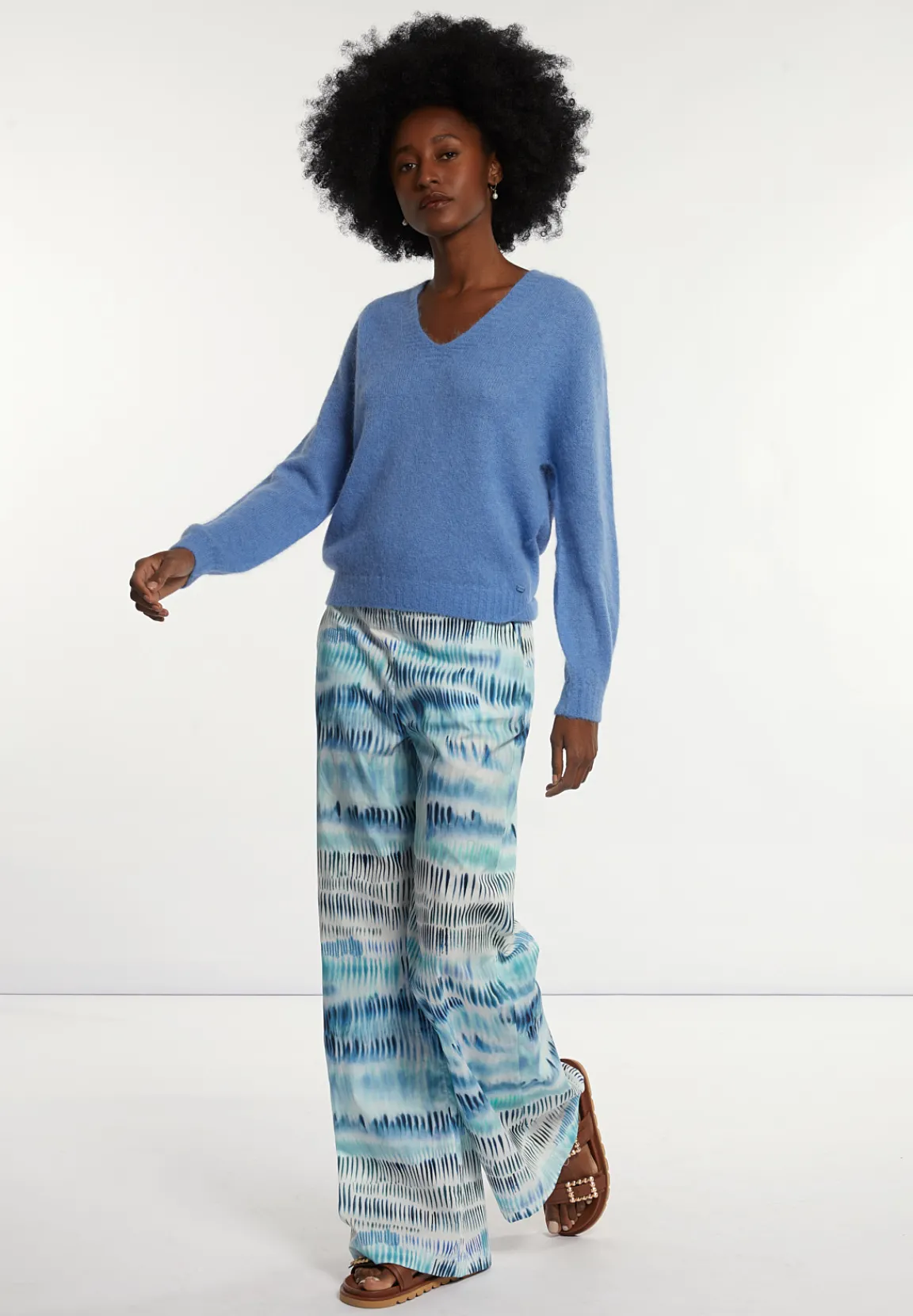 Discount River Woods Alpaca-wollen V-hals trui blauw -