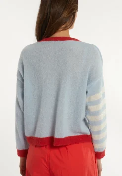 Discount River Woods Alpaca-wollen V-hals trui gestreepte mouw blauw/rood -