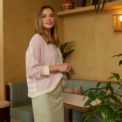 Online River Woods Alpaca-zuivere scheerwol cardigan lange mouwen roze/olijfgroen -
