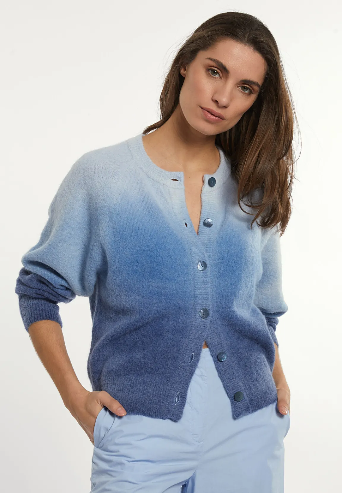 Fashion River Woods Alpaca-zuivere scheerwol degradé trui blauw -