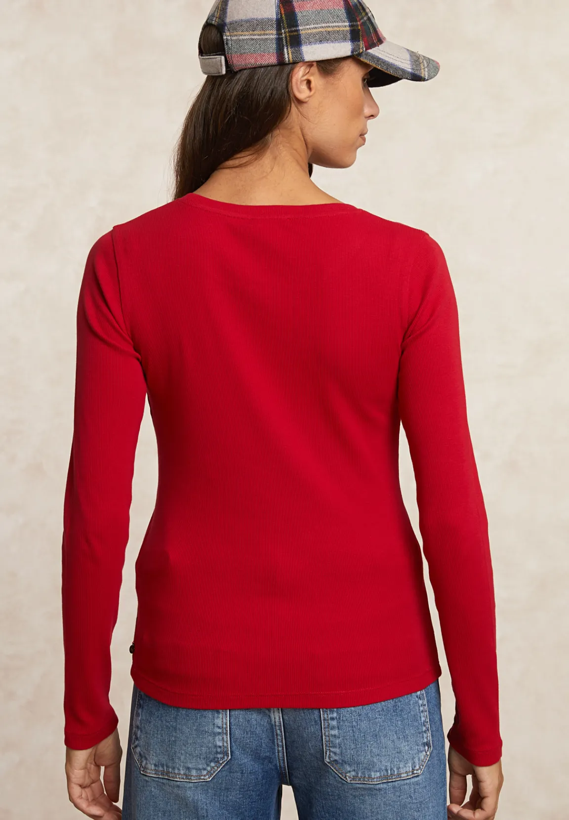 Outlet River Woods Basic geribde T-shirt ronde hals lange mouwen rood -