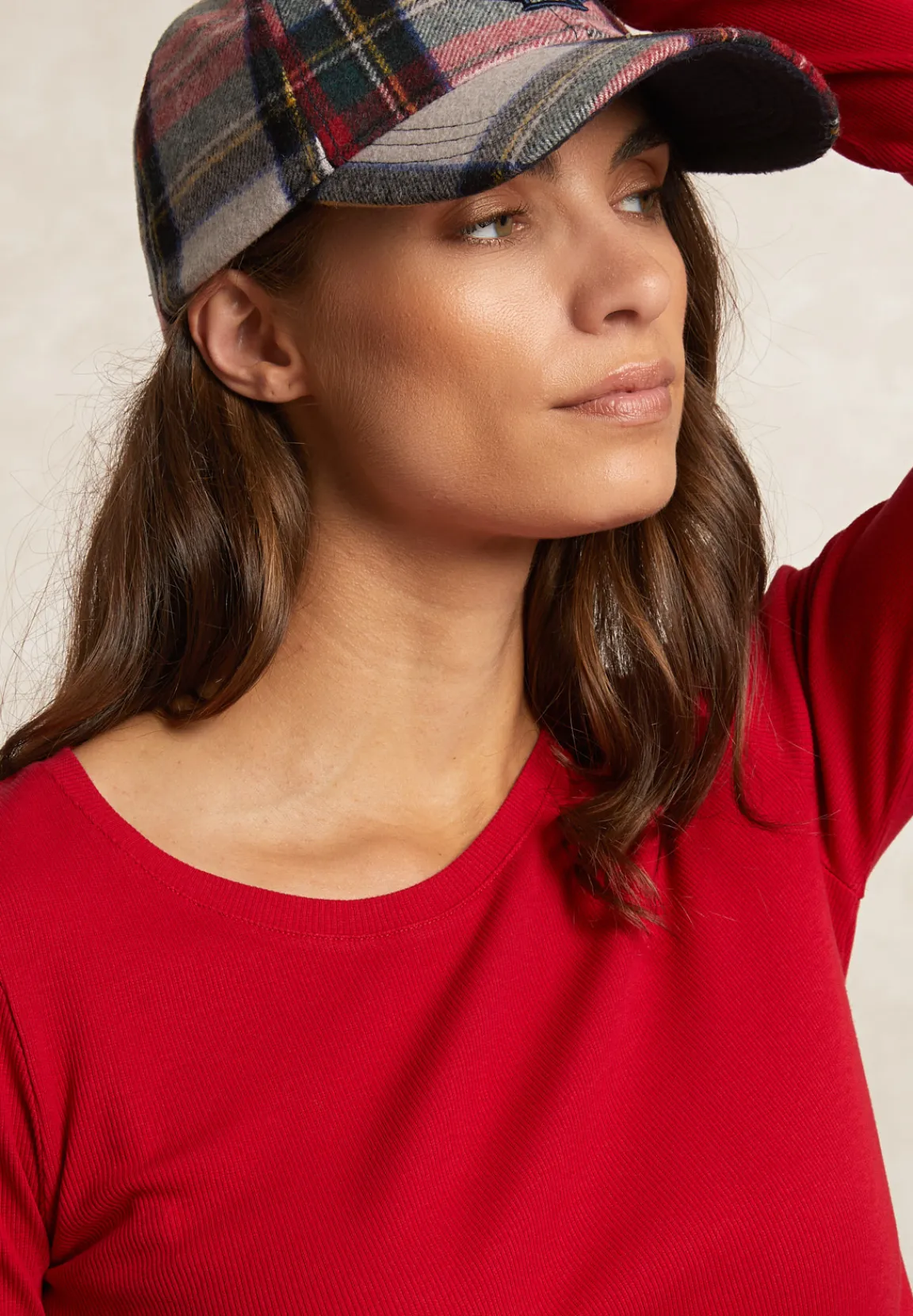 Outlet River Woods Basic geribde T-shirt ronde hals lange mouwen rood -