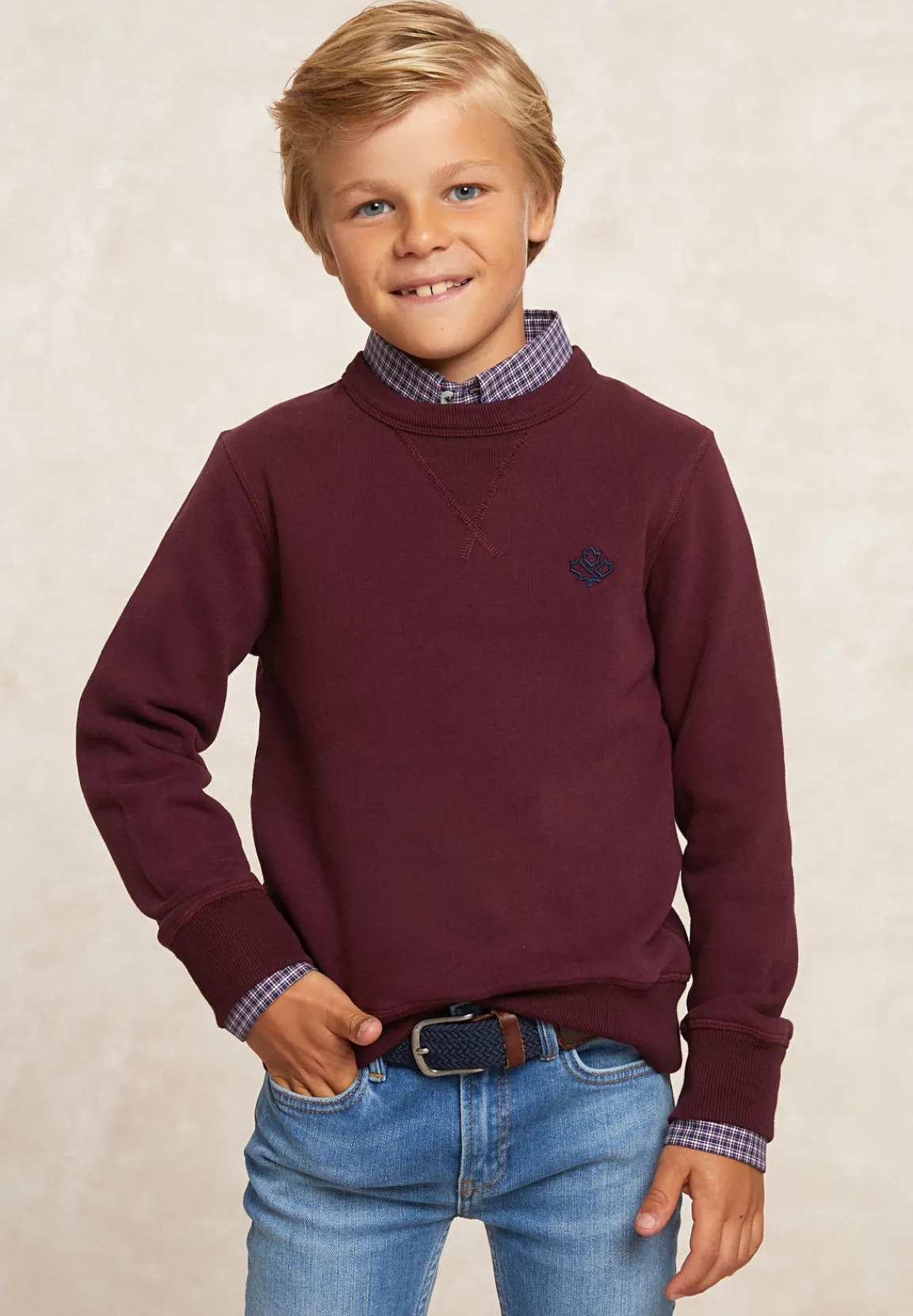 Clearance River Woods Basic katoenen fleecetrui ronde hals grape -