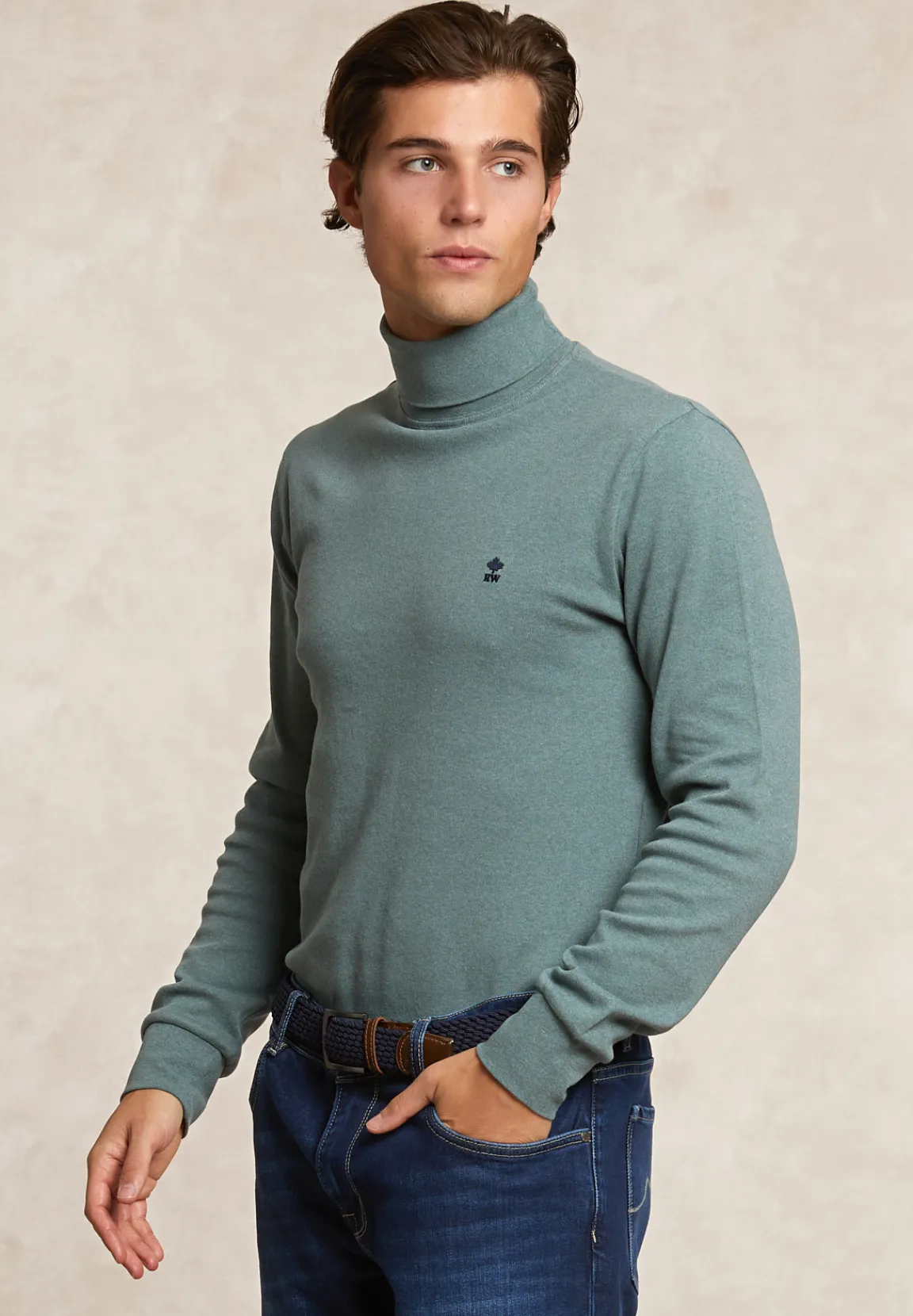 Clearance River Woods Basic katoenen rolkraag T-shirt lange mouwen jade green mix -
