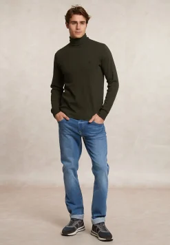 New River Woods Basic katoenen rolkraag T-shirt lange mouwen olive mix -