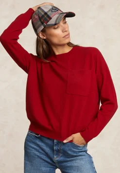 Fashion River Woods Basic merinotrui ronde hals borstzak rood -