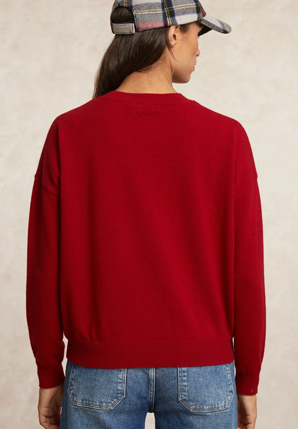 Fashion River Woods Basic merinotrui ronde hals borstzak rood -
