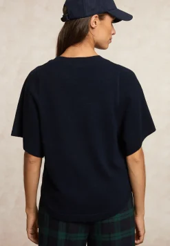 Fashion River Woods Basic merinotrui ronde hals wijde mouwen navy -