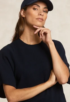 Fashion River Woods Basic merinotrui ronde hals wijde mouwen navy -