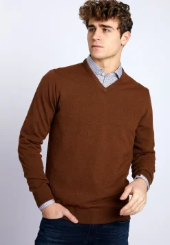 Fashion River Woods Basic trui met V-hals in bruin -