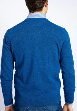 Sale River Woods Basic trui met V-hals in blauw -