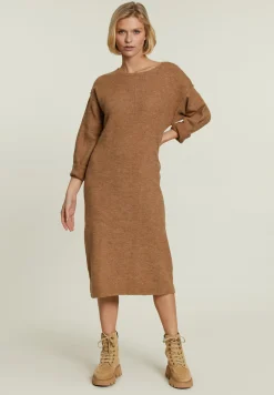 Sale River Woods Beige gebreide jurk ronde hals -