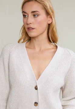 New River Woods Beige geknoopte V-hals cardigan lange mouwen -