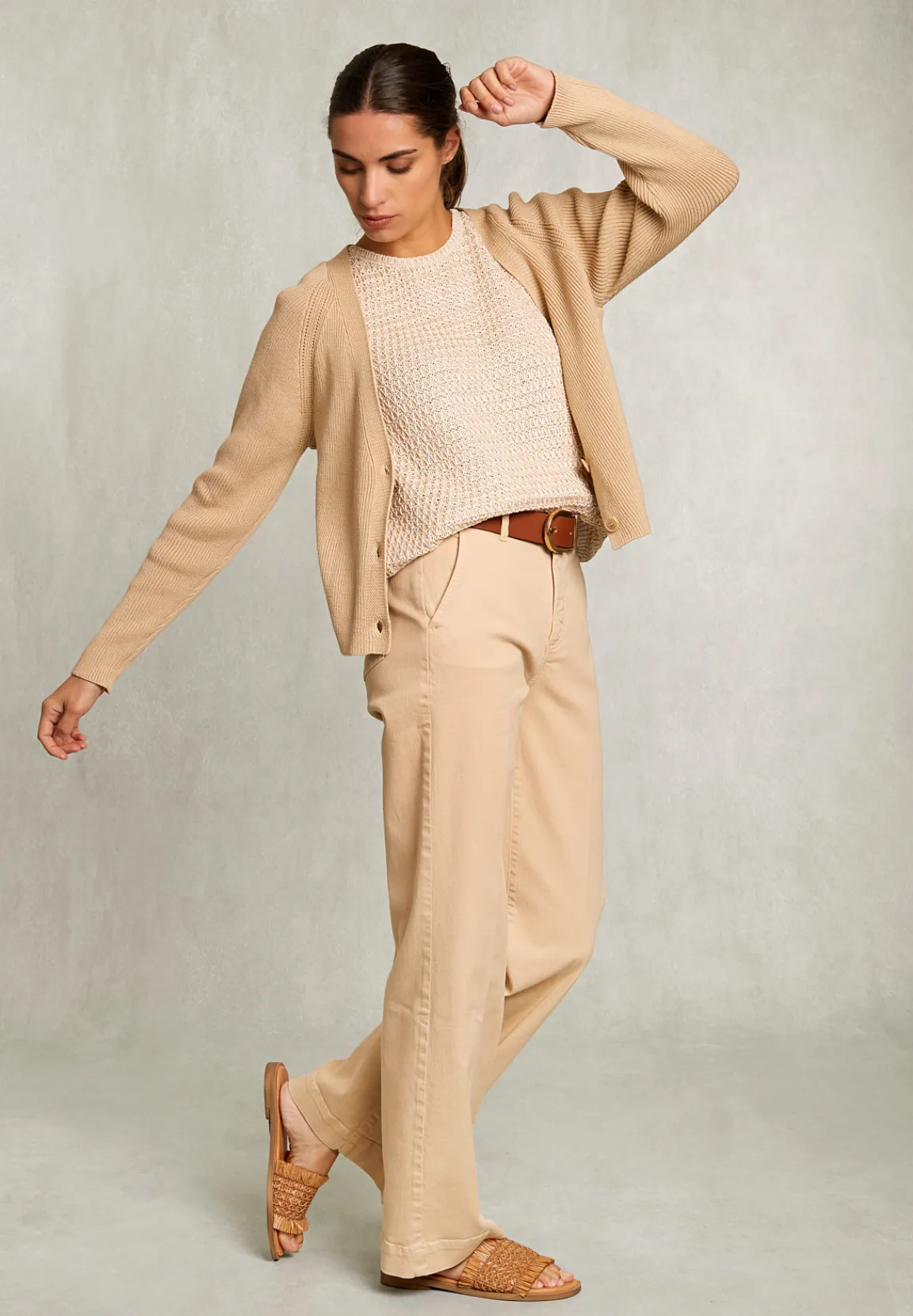 Best River Woods Beige katoenen V-hals cardigan -