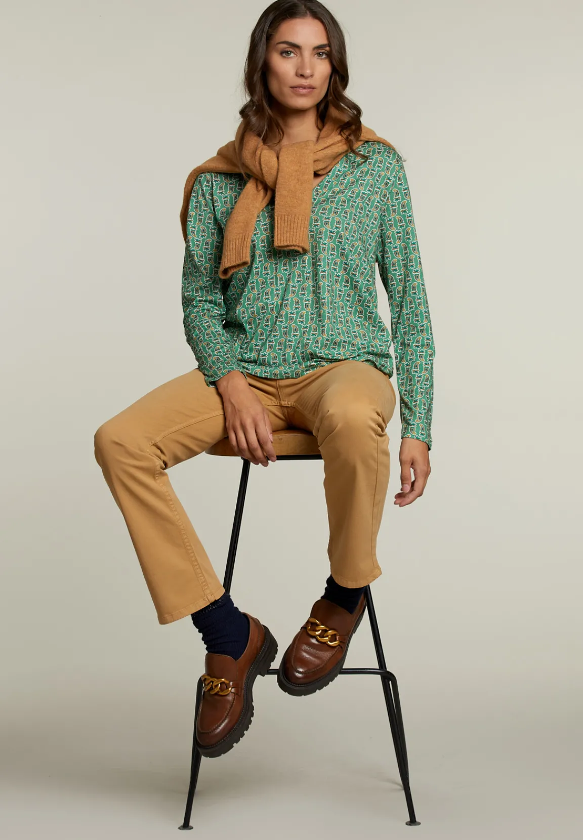 Online River Woods Beige lange broek 5-zakken -