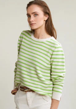 New River Woods Beige/groen gestreepte trui ronde hals -