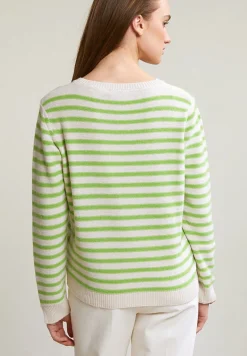 New River Woods Beige/groen gestreepte trui ronde hals -