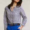 Outlet River Woods Blauw/beige fantasie V-hals blouse -