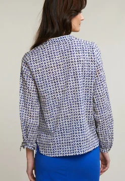 Outlet River Woods Blauw/beige fantasie V-hals blouse -