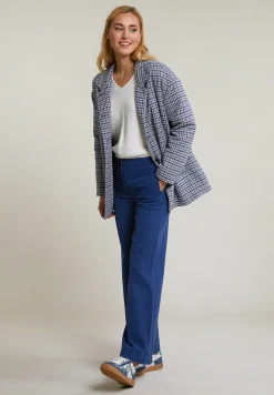 Online River Woods Blauw/beige geruite mantel opstaande kraag -