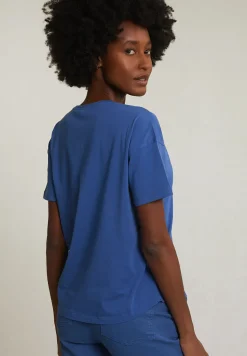 New River Woods Blauwe basic V-hals T-shirt korte mouwen -