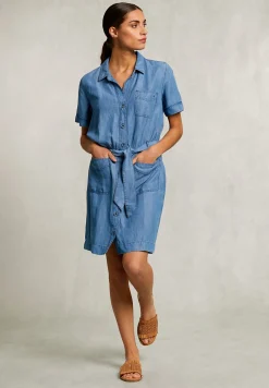 Clearance River Woods Blauwe denim blousejurk met zak -