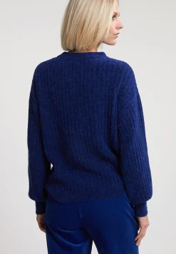 Sale River Woods Blauwe geribde trui ronde hals -