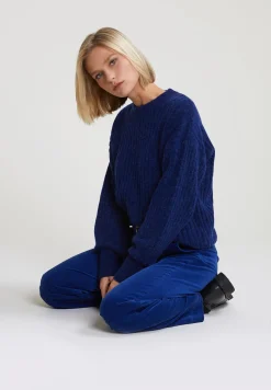 Sale River Woods Blauwe geribde trui ronde hals -