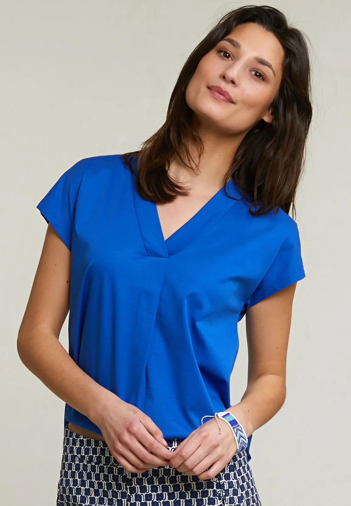 Outlet River Woods Blauwe katoenen V-hals T-shirt -