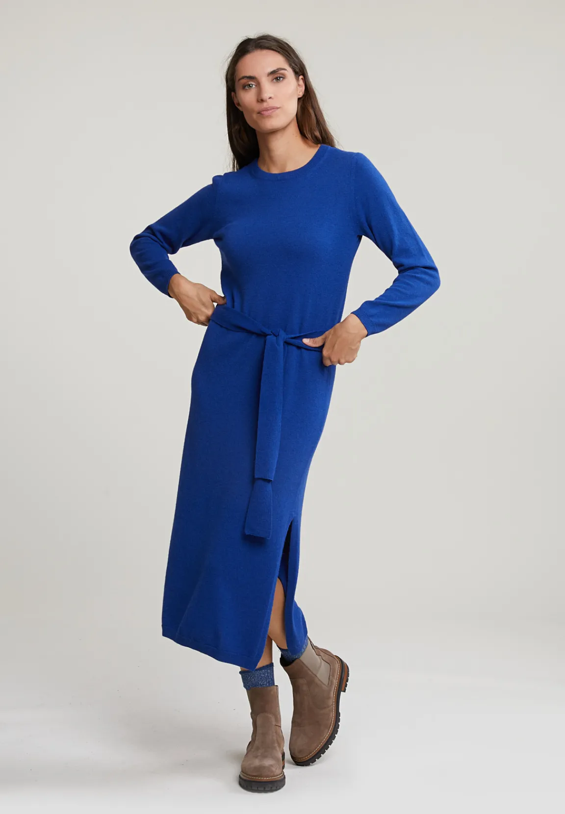 Clearance River Woods Blauwe lange jurk met riem -