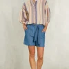 Discount River Woods Blauwe linnen short met riem -