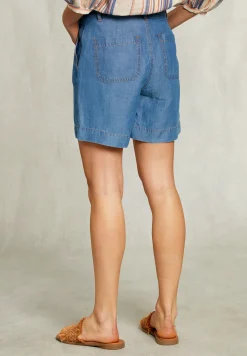 Discount River Woods Blauwe linnen short met riem -