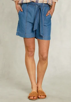 Discount River Woods Blauwe linnen short met riem -