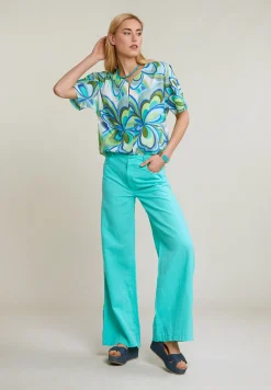 Clearance River Woods Blauwe linnen-katoen broek -