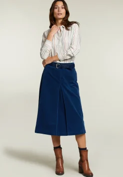 Sale River Woods Blauwe ribfluwelen midirok -