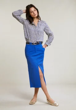 Online River Woods Blauwe stretch midirok met split -
