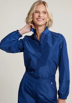 Fashion River Woods Blauwe taffeta blouse lange mouwen -