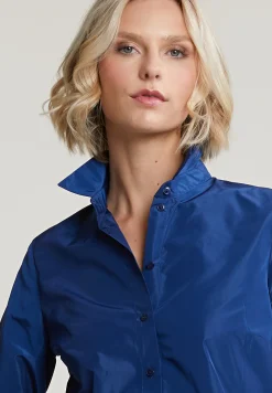 Fashion River Woods Blauwe taffeta blouse lange mouwen -