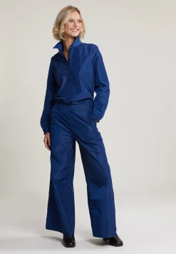 New River Woods Blauwe taffeta wijde broek -