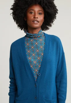 Fashion River Woods Blauwe V-hals cardigan met knopen 2 zakken -