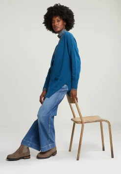 Fashion River Woods Blauwe V-hals cardigan met knopen 2 zakken -
