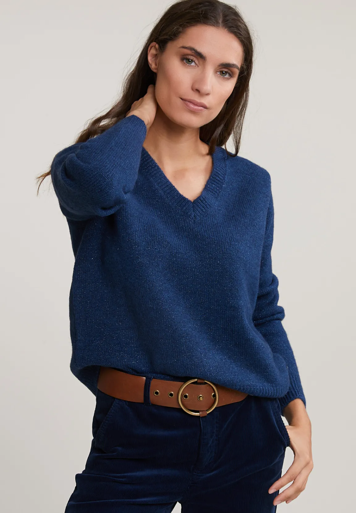 Sale River Woods Blauwe V-hals glittertrui lange mouwen -