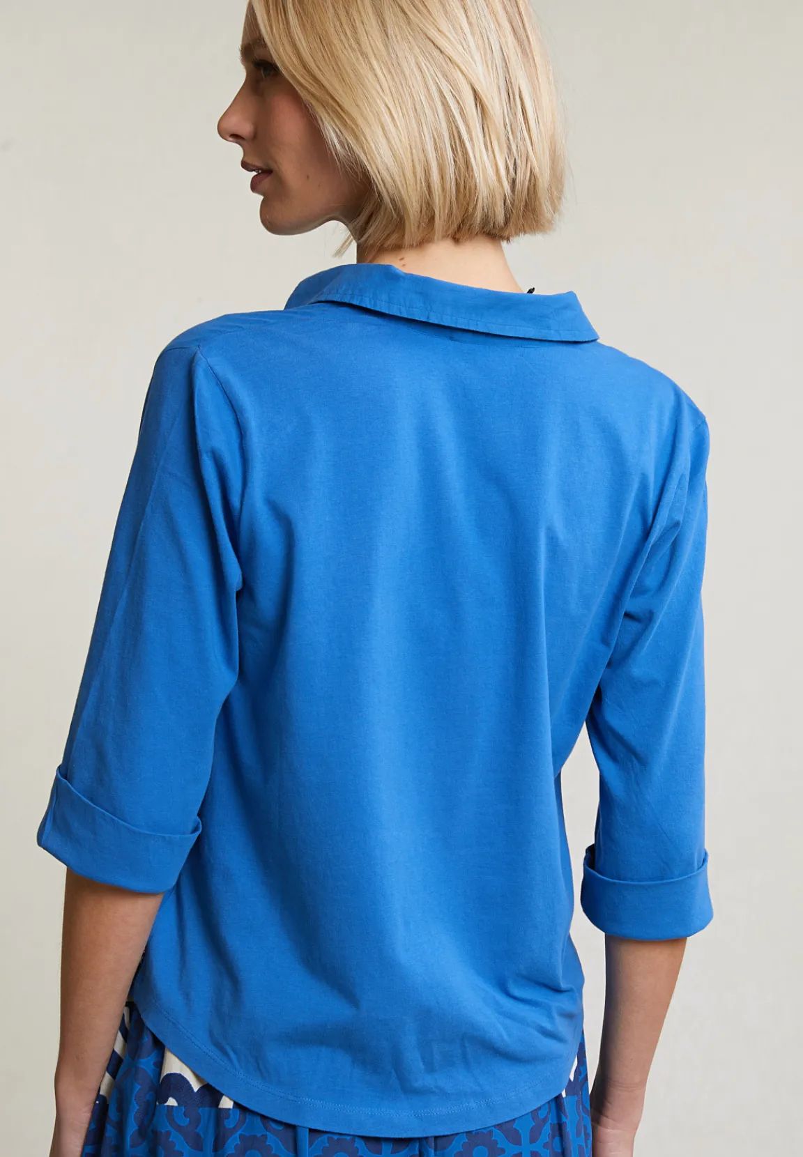 Hot River Woods Blauwe V-hals polo T-shirt 3/4 mouwen -