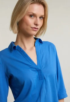 Hot River Woods Blauwe V-hals polo T-shirt 3/4 mouwen -