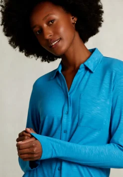 Online River Woods Blauwe viscose T-shirt met zak -