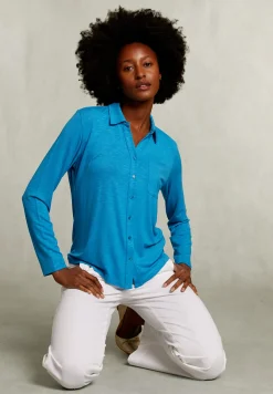 Online River Woods Blauwe viscose T-shirt met zak -