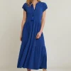 Discount River Woods Blauwe wijdvallende jerseyjurk korte mouwen -