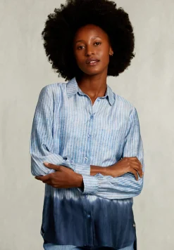 Outlet River Woods Blauwe/wit gestreepte tie-dye blouse -