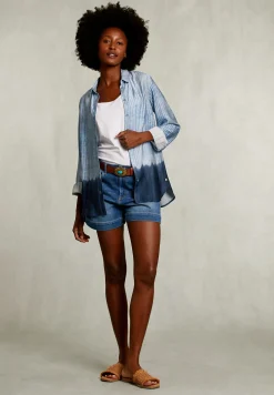 Outlet River Woods Blauwe/wit gestreepte tie-dye blouse -