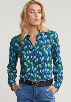 Best River Woods Blauw/groen geknoopte fantasie blouse -
